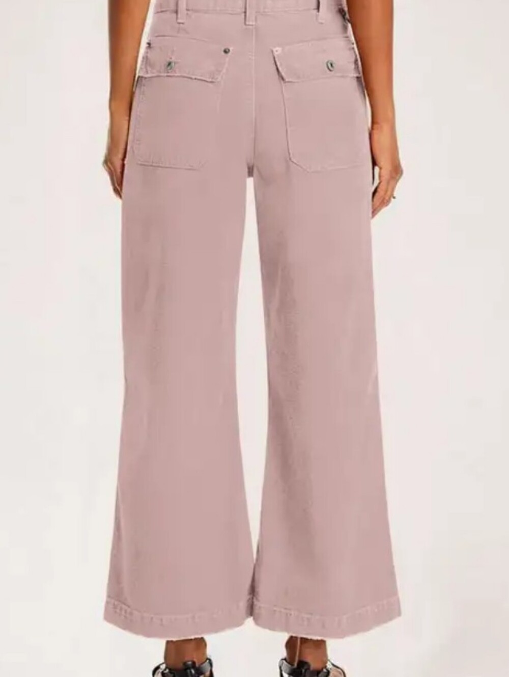 Flamingals Mid Waist Wide Leg Pink Pants Raw Hem NWT Medium - Picture 3 of 8